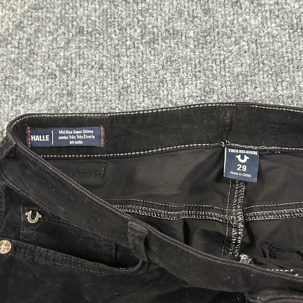 True Religion Pants Womens Size 29 Black Halle Super Skinny Corduroy Stretch Rip - Picture 7 of 10